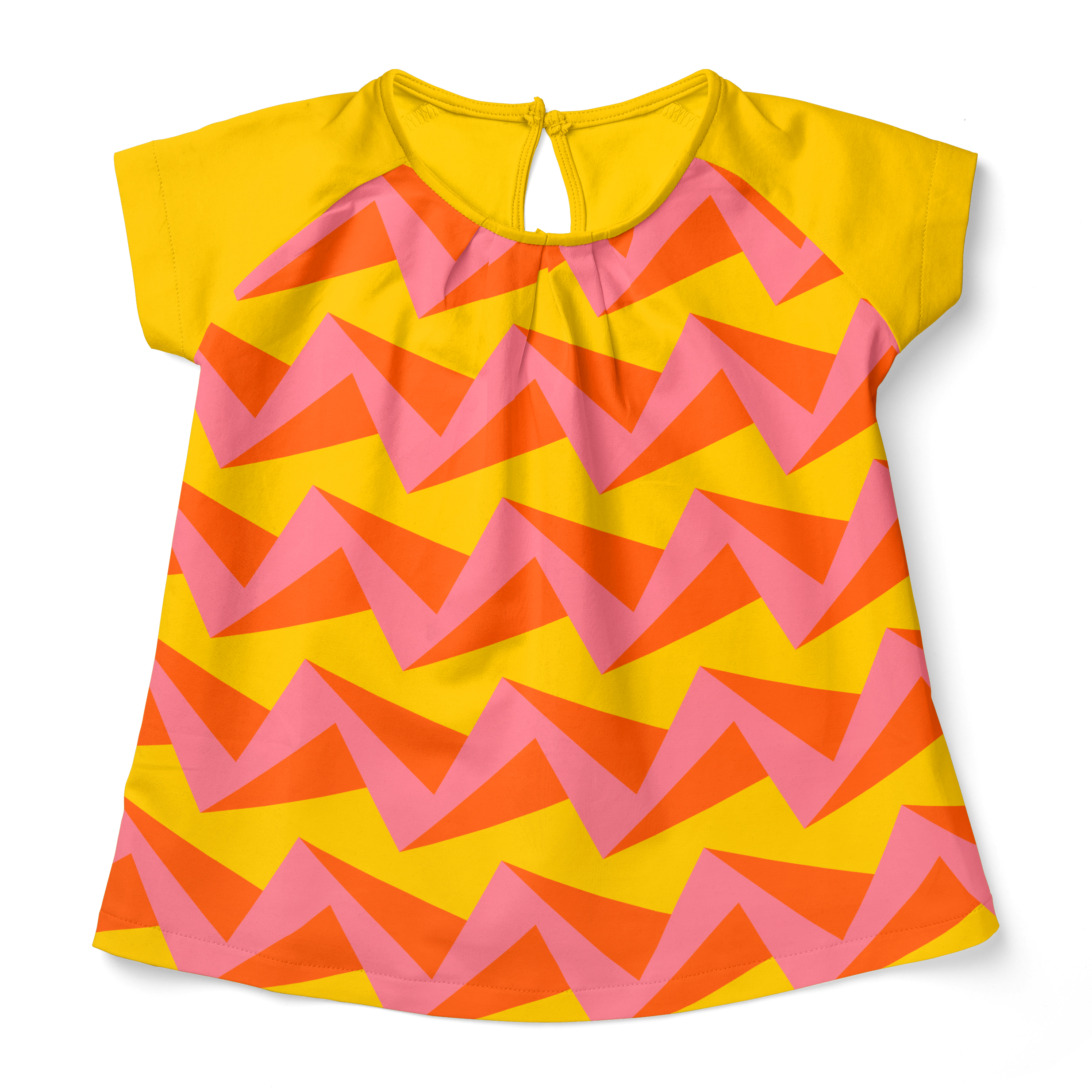 Yellow kids shirt with bold scaled down 3D zigzag
